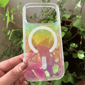 Laser Gradient MagSafe iPhone 17 Case Clear Geometric Iridescent Cover