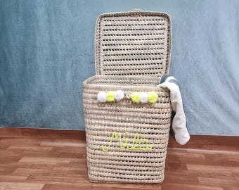 Wasmand van rietje, opbergmand voor dekens en kleding