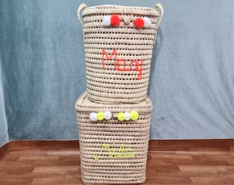 Rieten wasmand, opbergmand voor dekens en kleding