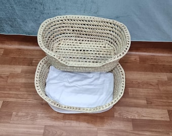 手編みのボルガ犬用ベッドバスケット：天然素材の編み込みペットベッド