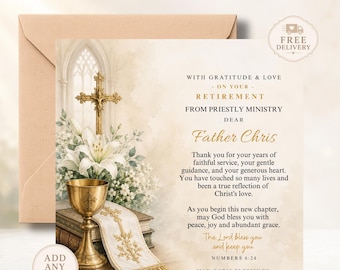 Priest Retirement Card Personalised, Catholic Retirement Blessing Card, Religious Retirement Card for Priest, Christian Keepsake Card