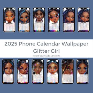 Glitter Galaxy 2025 Calendar Phone Wallpaper
