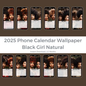 Black Girl Natural 2025 Calendar Phone Wallpaper