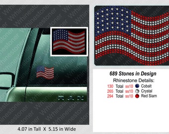 Rhinestone American Flag Car Decal: Waving Patriotic Sticker
