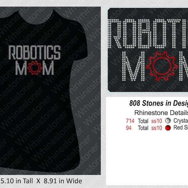 Robotics Mom Rhinestone Shirt for Women; robotics shirt; rhinestone shirt; robotics mom; robotics mom shirt; rhinestone shirt; robot lovers