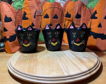 Medium paper Mache Cat Cup (1); paper mache; papier mache cat; paper mache cat; cat decoration; halloween decoration; folk art; cat cup