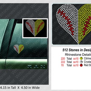 Baseball and Softball Heart Rhinestone Car Decal;baseball and softball decal; baseball sticker; softball sticker; softball decal; softball