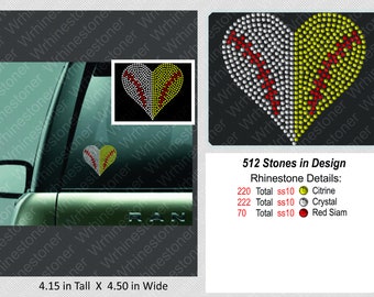 Rhinestone Baseball Softball Heart Car Decal