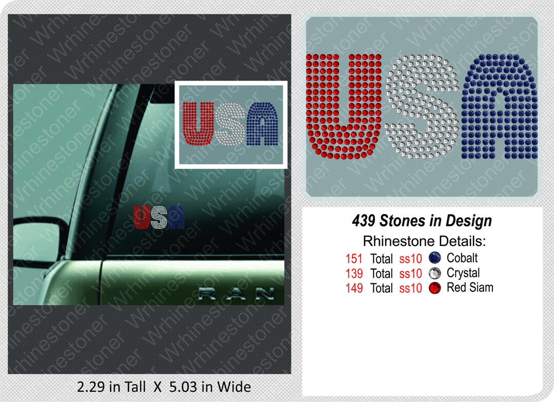 USA Small Rhinestone Decal; Patriotic Rhinestone Decal; Rhinestone Usa ...
