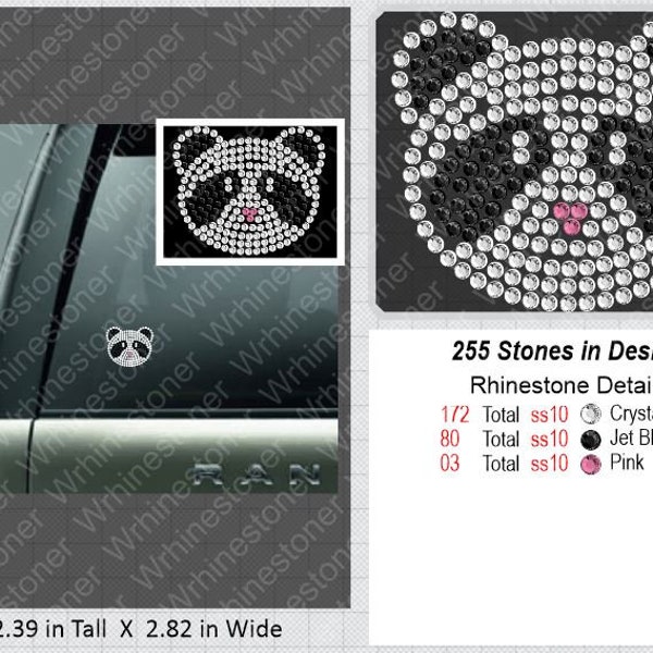 Panda Face Rhinestone Decal; panda decal; panda sticker; rhinestone panda; animal decal; animal sticker; rhinestone animal decal; decal