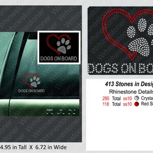 Dogs on Board Paw Print with Heart Rhinestone Car Decal; rhinestone sticker; pawprint sticker; pawprint decal; rhinestone pawprint; sticker