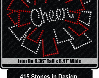 Pom Poms with Cheer Word Rhinestone Iron On; rhinestone iron on; cheer iron on; rhinestone cheer; iron on template; pom poms iron on