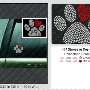 Paw Print with Paw Heart Rhinestone Car Decal; rhinestone pawprint; pawprint decal; pawprint sticker; heart pawprint; heart pawprint sticker
