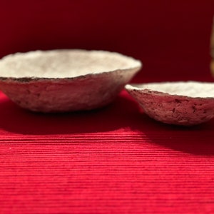 Paper Mache Bowls (2) with Brown Undertones;  paper mache; papier mache bowl; folk art decor; primitive decor; primitive bowl; papier-mâché