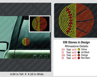 Softball and Basketball or Baseball and Basketball Rhinestone Car Decal; sofball decal; baseball decal; basketball decal; dual sport decal