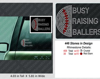 Busy Raising Ballers Rhinestone Decal; rhinestone baseball; baseball decal; baseball sticker; ballers decal; baseball mom decal; car decal