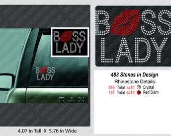Boss Lady Rhinestone Car Decal: Crystal & Red Siam Stones