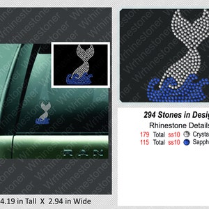 Mermaid Tail with Wave Rhinestone Decal; mermaid decal; mermaid sticker; rhinestone mermaid tail; mermaid tail sticker; mermaid tail decal