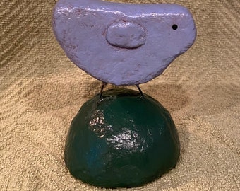 Paper Mache Blue Bird; paper mache; bird on stand; papier mache bird; spring decor; folk art decor; primitive decor; blue bird