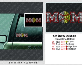 Baseball and Softball Mom Rhinestone Car Decal; baseball decal; softball decal; baseball and softball mom; custom decal; custom sticker