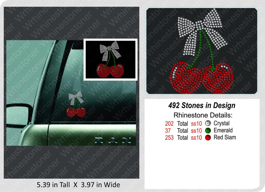 Cherry With Bow Rhinestone Car Decal: Sparkly Sticker; Cherry Decal ...