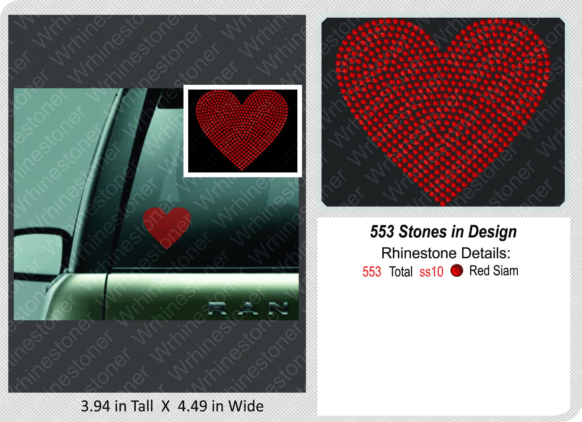 Heart Rhinestone Jewel Sticker, Kpop Deco Sticker, Korean