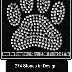 Paw print Small Rhinestone Iron On; rhinestone iron on; paw print; paw print iron on; rhinestone paw print iron on; iron on template