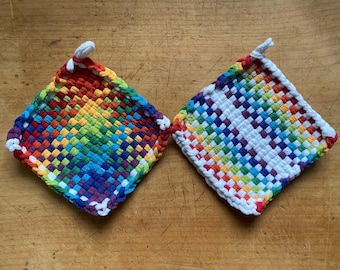 Handmade Rainbow Loomed Potholders | Set of 2 | Oven Mitts | Trivet