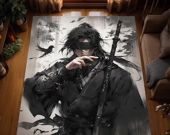 Samurai Warrior Digital Print Rug, Japanese Art Carpet, Living Room Rug, Area Rug, Gaming Room Rug , Washable Rug, Non-Slip Rug