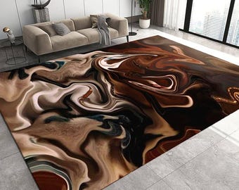 Abstract Marble Area Rug, Earth Tone Living Room Rug, Modern Fluid Art Carpet, Elegant Floor Decor, Washable Rug, Non Slip Rug