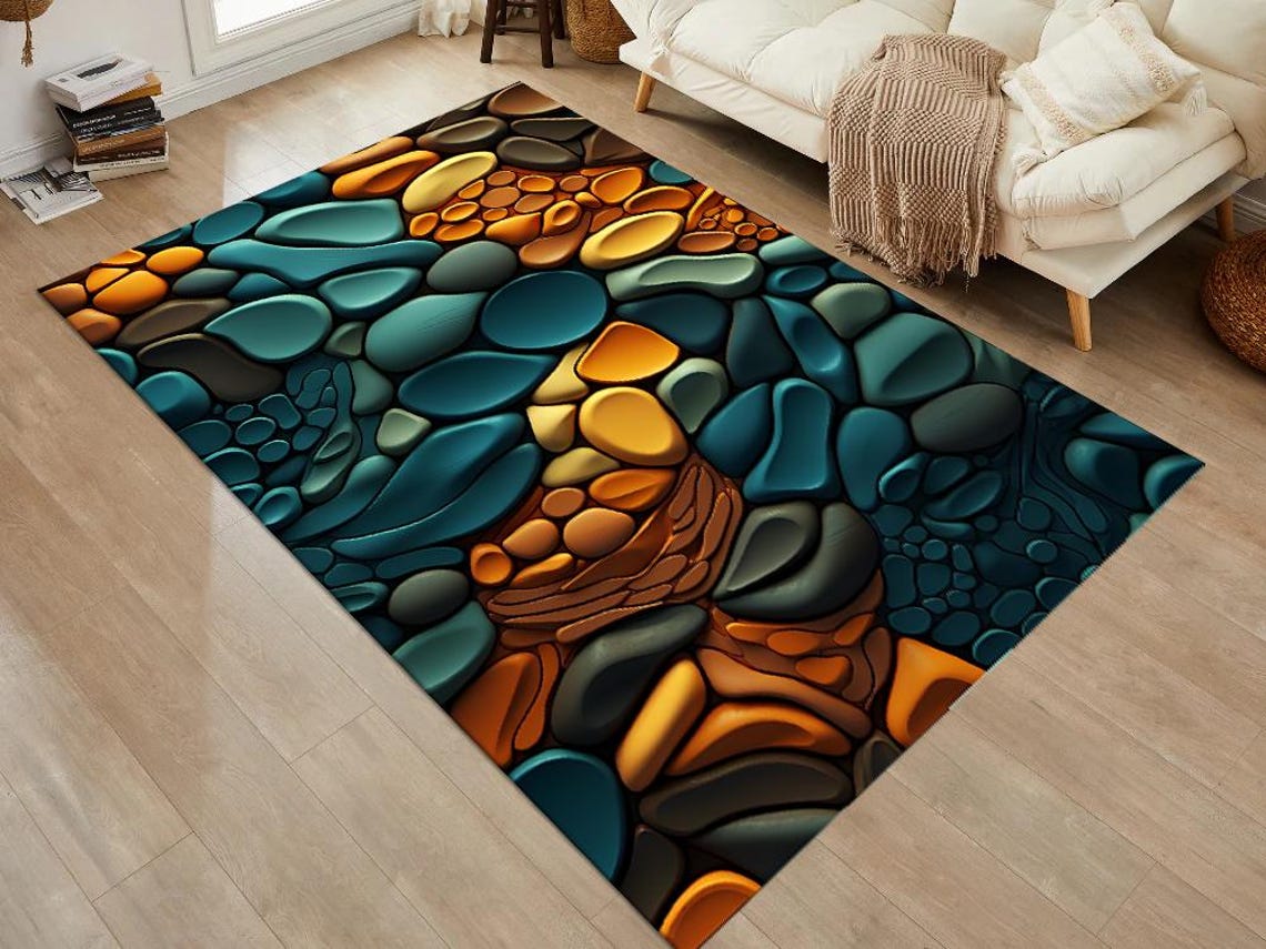 Pebble Texture Area Rug, Organic Stone Pattern Carpet, Earth Tone ...
