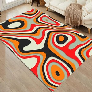 Retro Swirl Rug, Living Room Rug, Area Rug, Washable Rug, Non Slip Rug ...