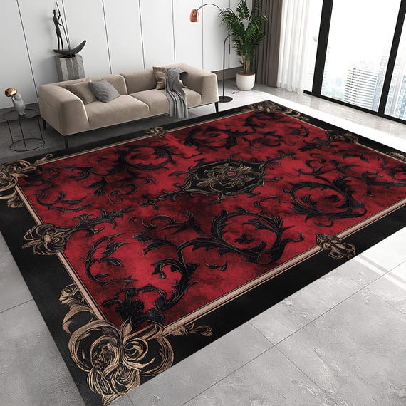 Luxury Red Gothic Area Rug , Non Slip Washable Rug - Etsy