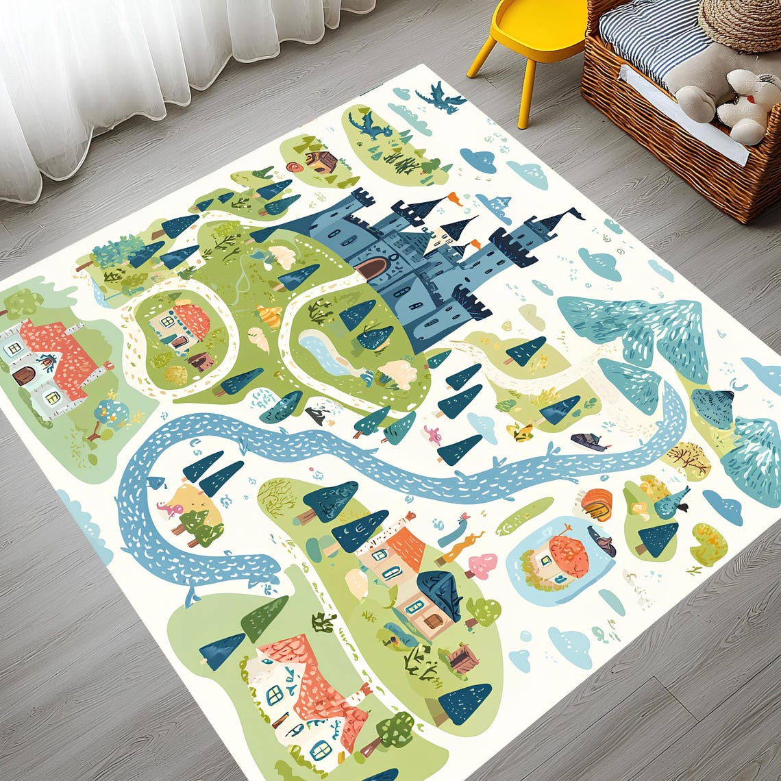 Kids Road Play Rug, Castle Map Mat, Nursery Area Rug - Etsy