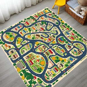 City Road Map Rug, Traffic Street Play Mat, Kids Room Rug, Interactive ...
