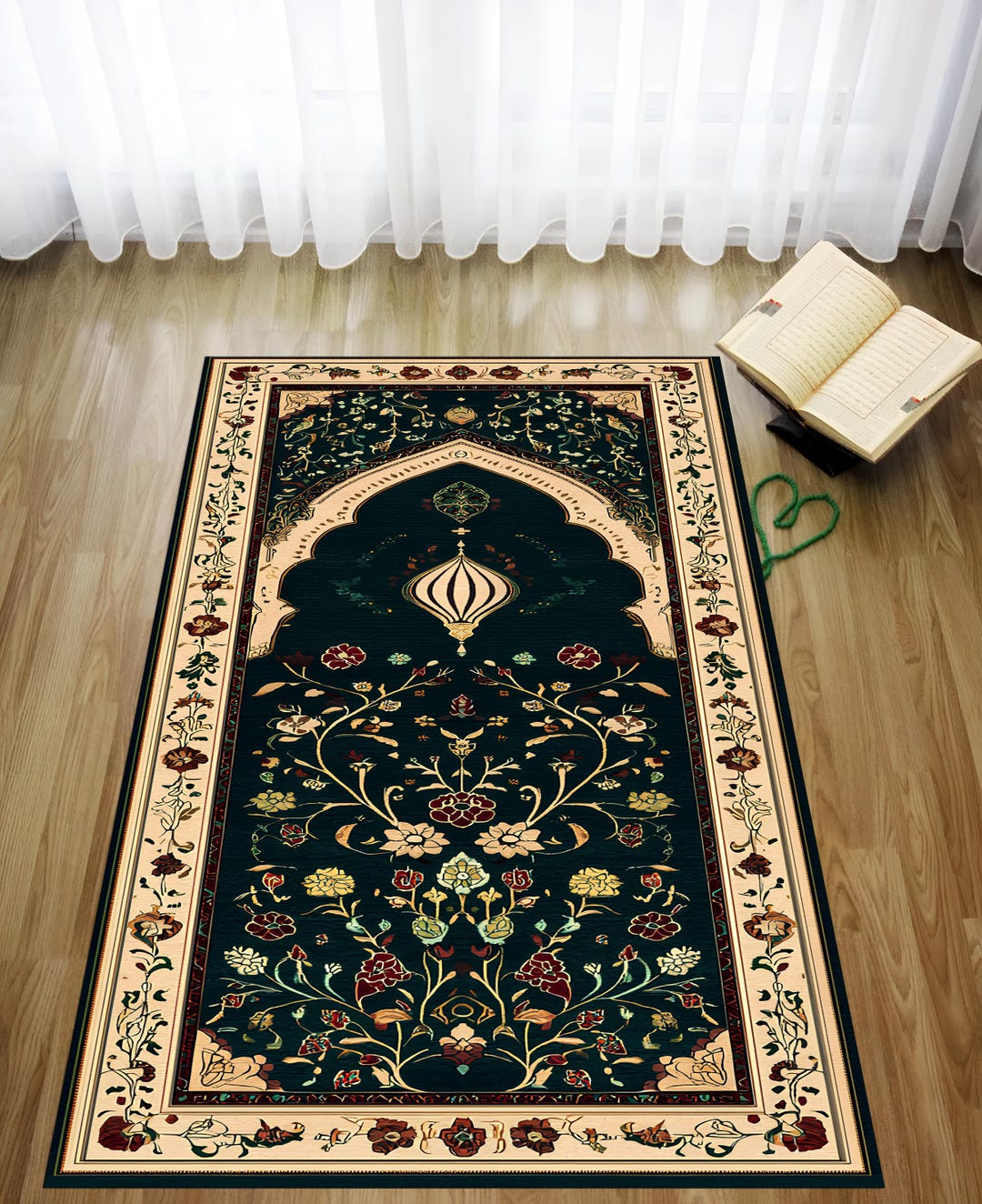 Floral Green Velvet Islamic Prayer Rug, Muslim Seccade Mat - Etsy