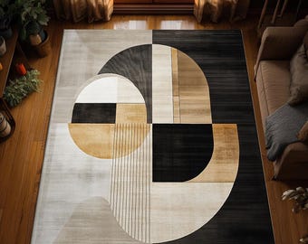 Modern Geometric Area Rug, Abstract Art Living Room Rug, Minimalist Decor Carpet, Area Rug, Washable Rug, Non Slip Rug