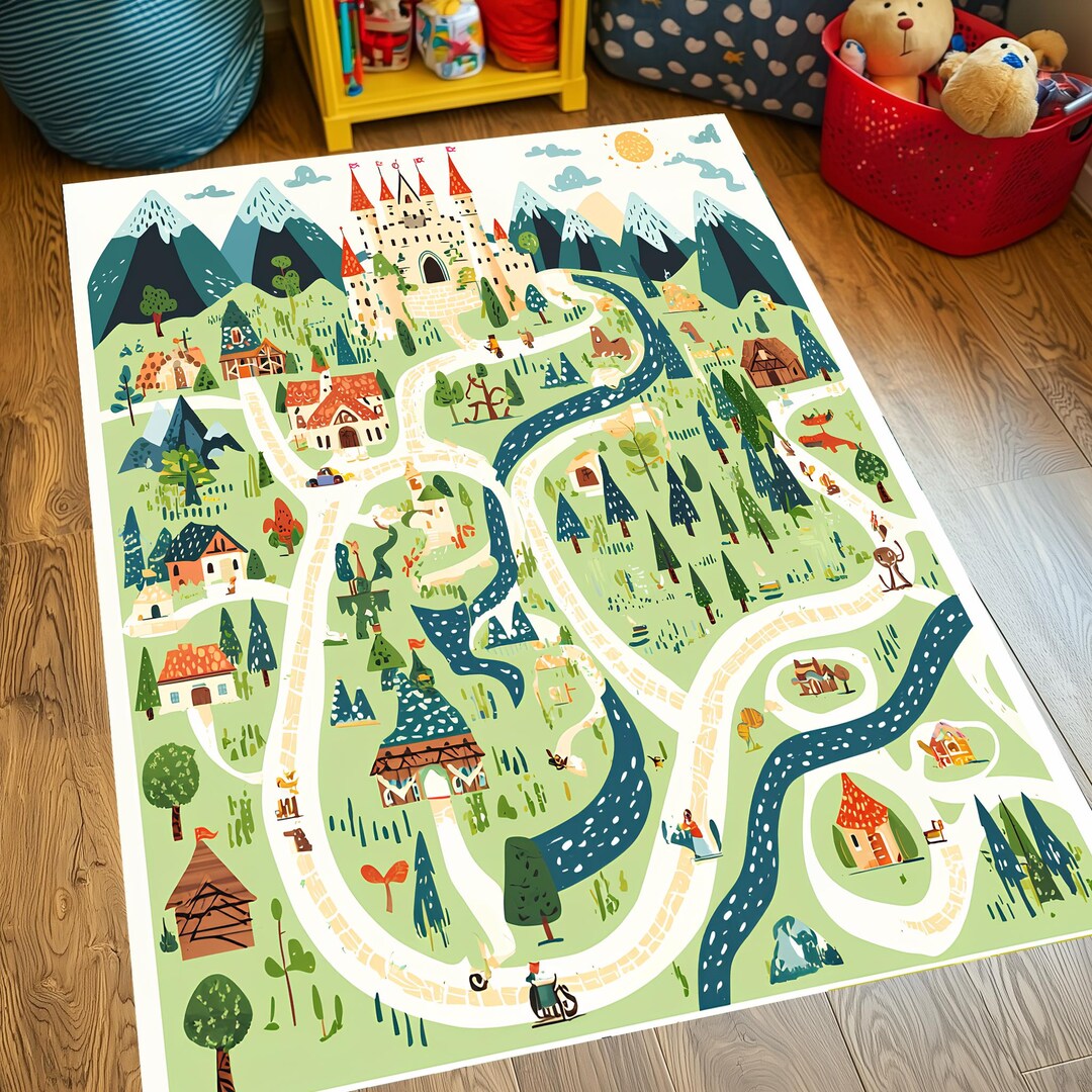 Kids Play Rug Fantasy Kids Road Play Rug, Castle Map Mat, Nursery Area Rug - Etsy