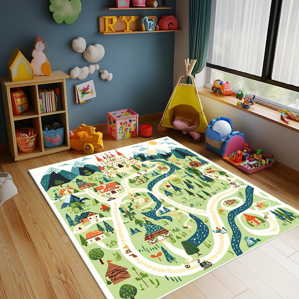 Fairy Tale Map Rug, Castle Town Kids Rug, Playroom Area Rug, Adventure ...