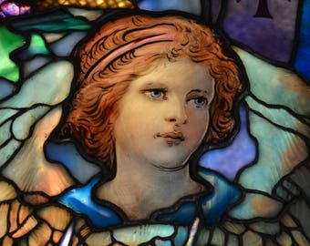 Girl in the Garden - Fine Art Photograph of Antique Stained Glass Window, Boston