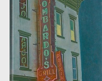 Lombardo's Grill - Fine Art Canvas Print, Italian, Restaurant, Neon, Bar