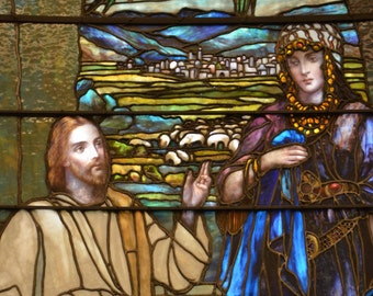 Jesus and Mary Magdalene - Fine Art Canvas Print of Antique Stained Glass Window