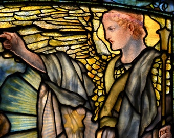 Angel with Gold Star - Fine Art Photograph of Antique Stained Glass Window (Arlington Street Church, Boston)