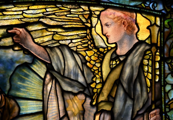 Angel With Gold Star - Fine Art Photograph of Antique Stained