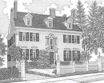 Custom House Portrait Gift Certificate (10 x 15 pen and ink illustration) Gift, Home Rendering, Original Art, House Drawing, Architecture