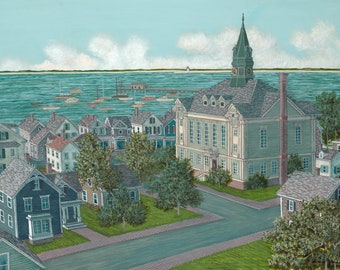 Provincetowns centrum, 1915 - Konsttryck på kanvas, Ptown, Cape Cod