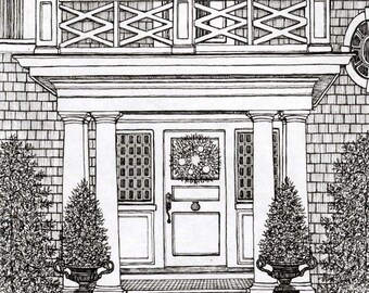 ORIGINAL HOUSE PORTRAIT - Custom Pen and Ink Drawing of Your Doorway, House Rendering, Home Rendering, Illustration, Gift, Architecture