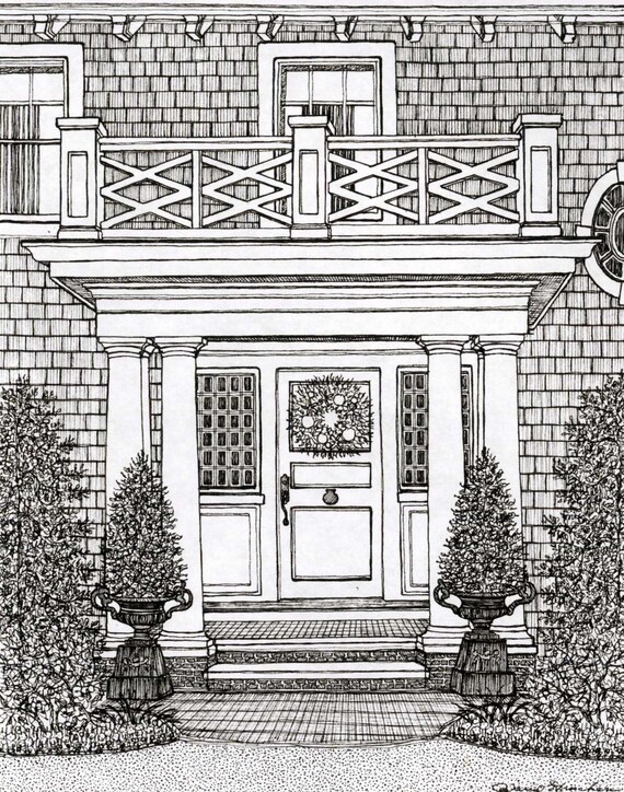 Original House Portrait Custom Pen And Ink Drawing Of Your Doorway House Rendering Home Rendering Illustration Gift Architecture