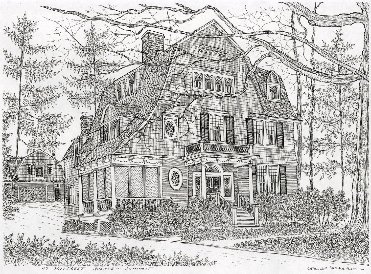 Custom House Portrait Gift Certificate (10 X 15 Pen and Ink ...