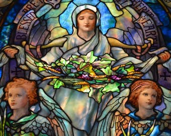 Blessed be the Meek - Fine Art Canvas Print of Antique Stained Glass Window, Boston, Tiffany, Angel, Children, Home Decor, Wall Art